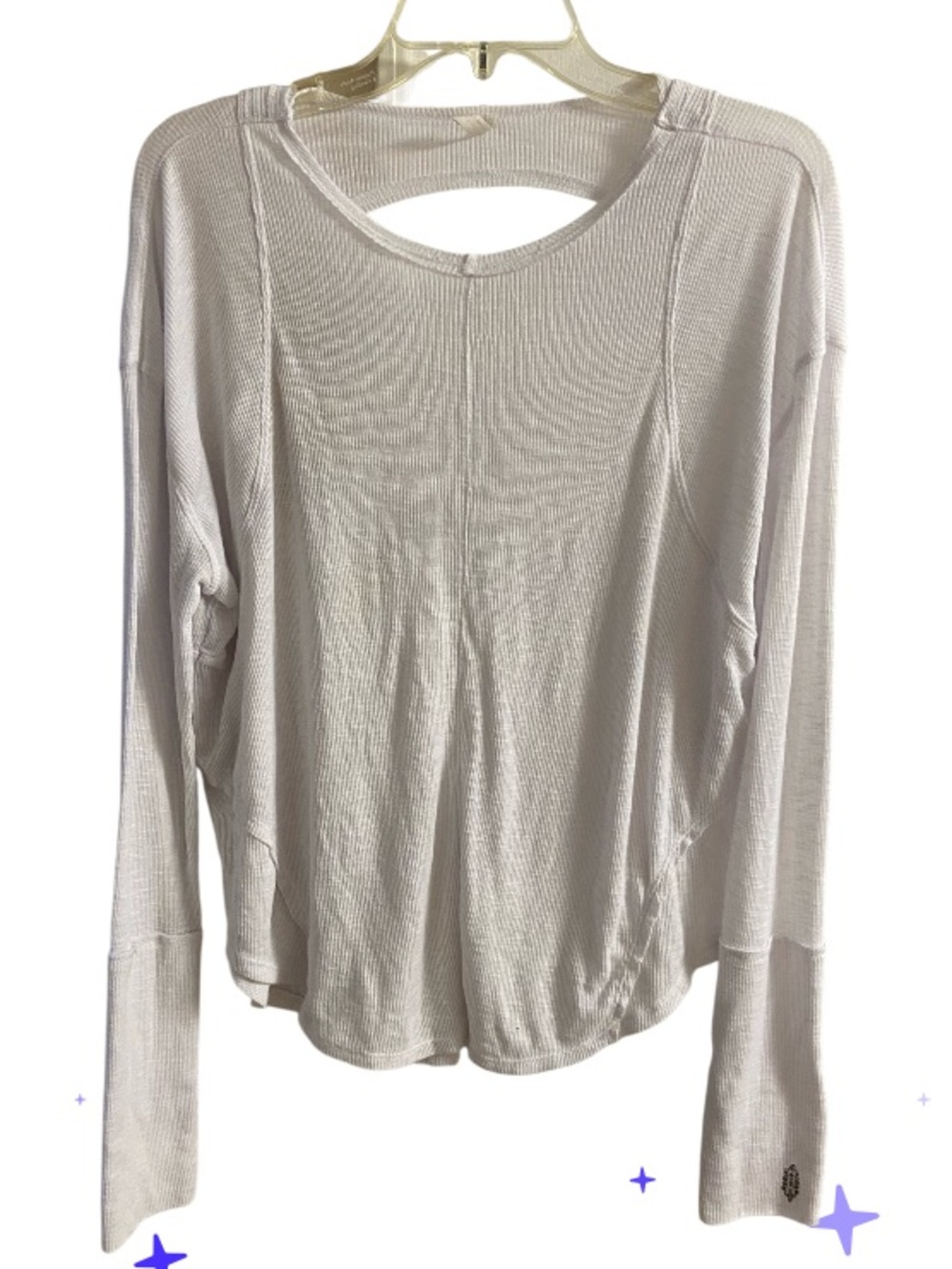 Free People White Waffle Knit Long Sleeve Top Shirt